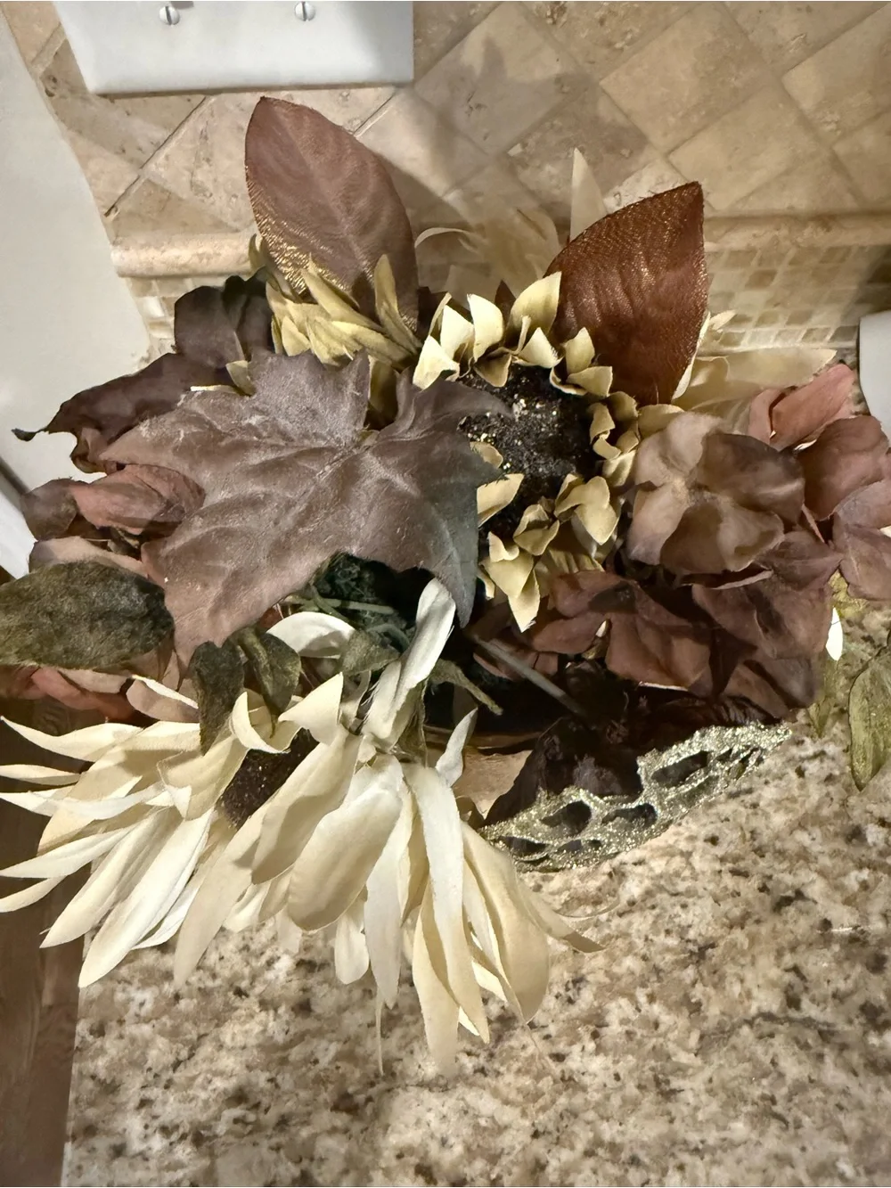 Pier 1 Cream Sunflower and Brown Hydrangea Arrangement
